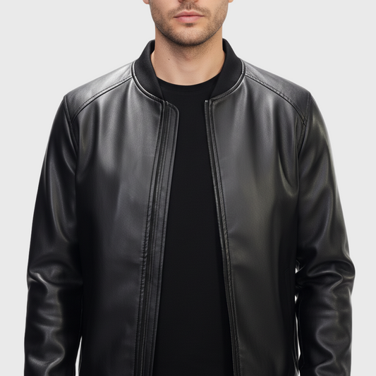 Dorevelle | Men’s Leather Bomber Jacket – Classic Baseball Collar Design