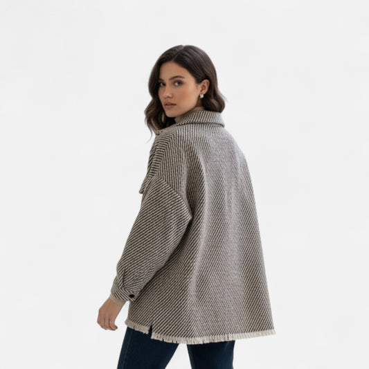 Dorevelle | Women’s Woollen Jacket – Grid Polo Collar Elegance
