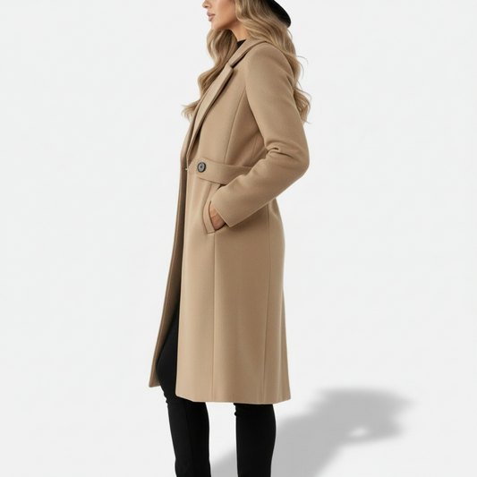 Dorevelle | Women’s Longline Wool Blend Coat – Tailored Notched Collar