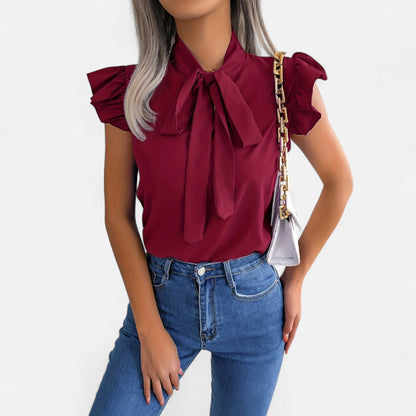 Dorevelle | Women’s Chiffon Blouse – Bow-Tie Sleeveless Style