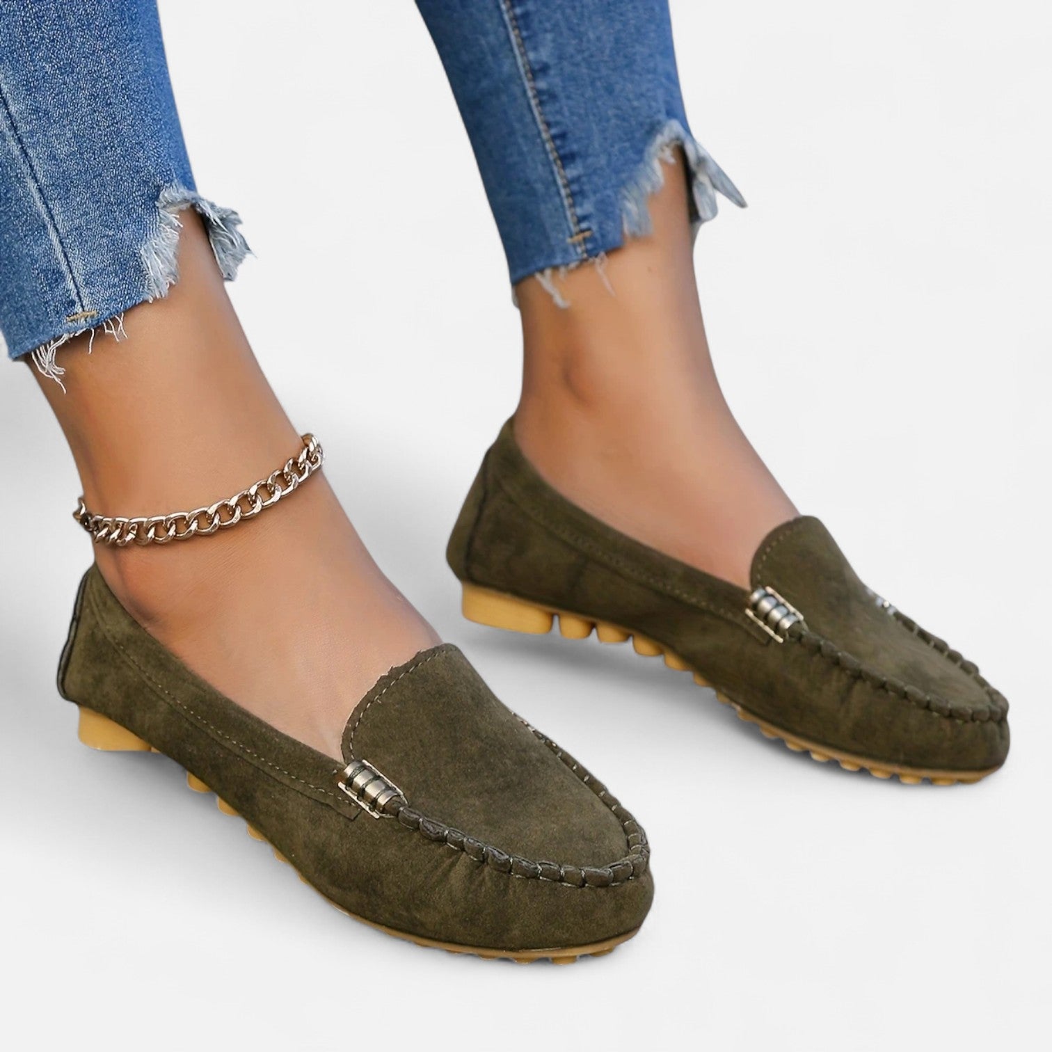 Women’s Slip-On Loafers with Round Toe and Cushioned Comfort