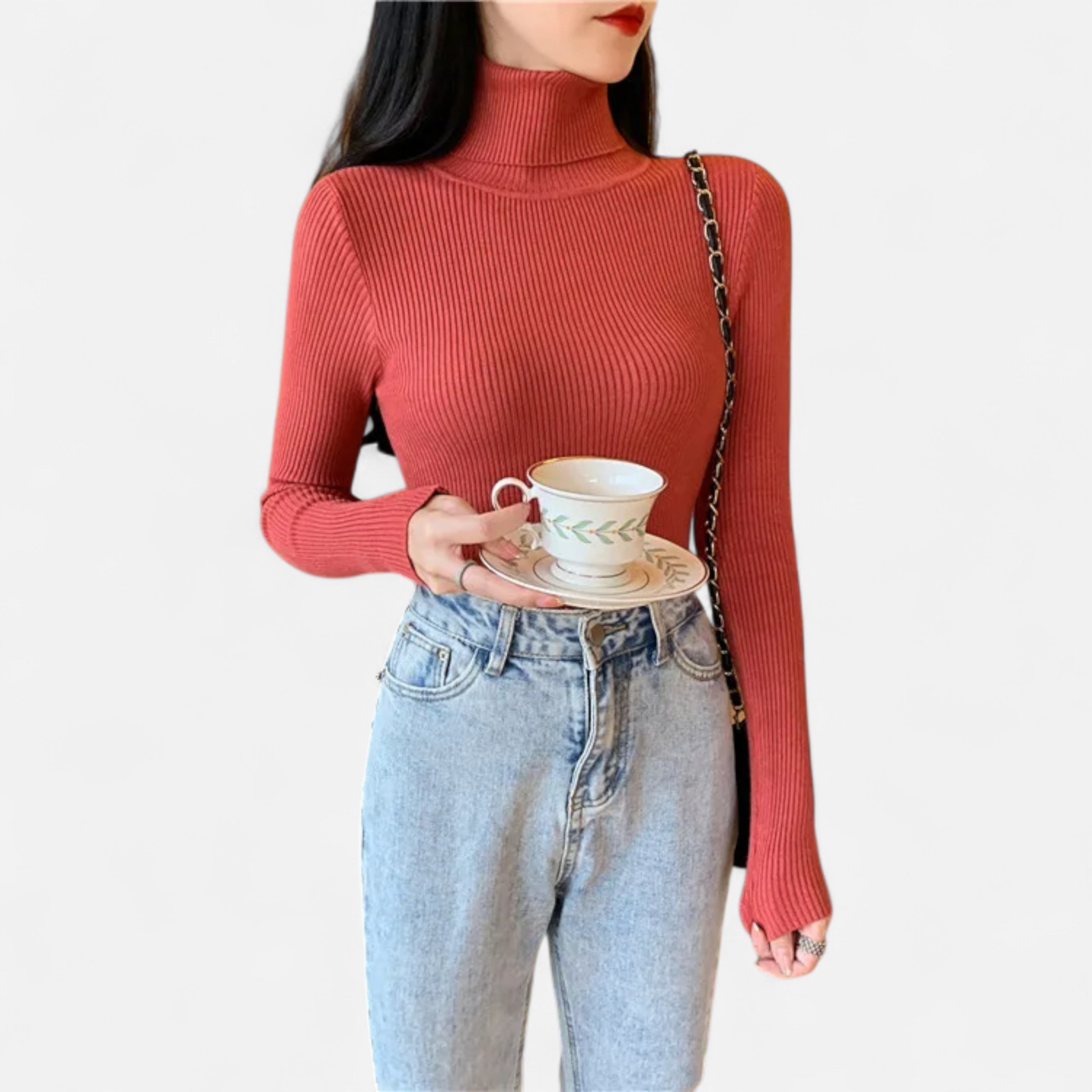 Women’s Ribbed Foldover Turtleneck Sweater for Winter Elegance