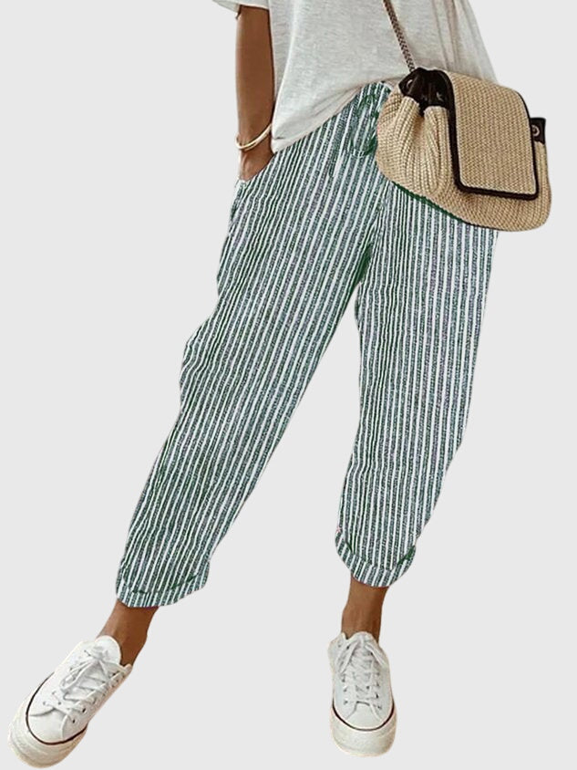 Women Beige High Waist Straight Leg Pants