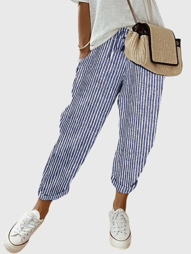 Women Beige High Waist Straight Leg Pants