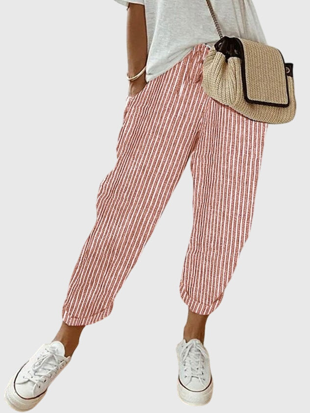 Women Beige High Waist Straight Leg Pants