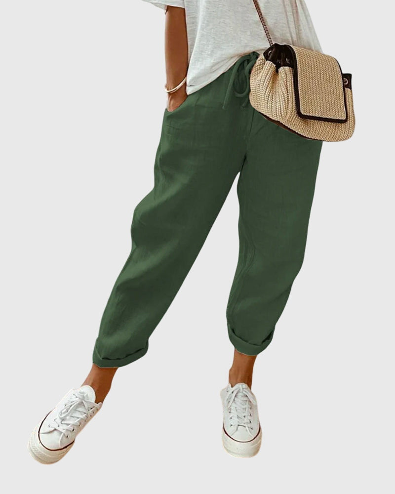 Women Beige High Waist Straight Leg Pants