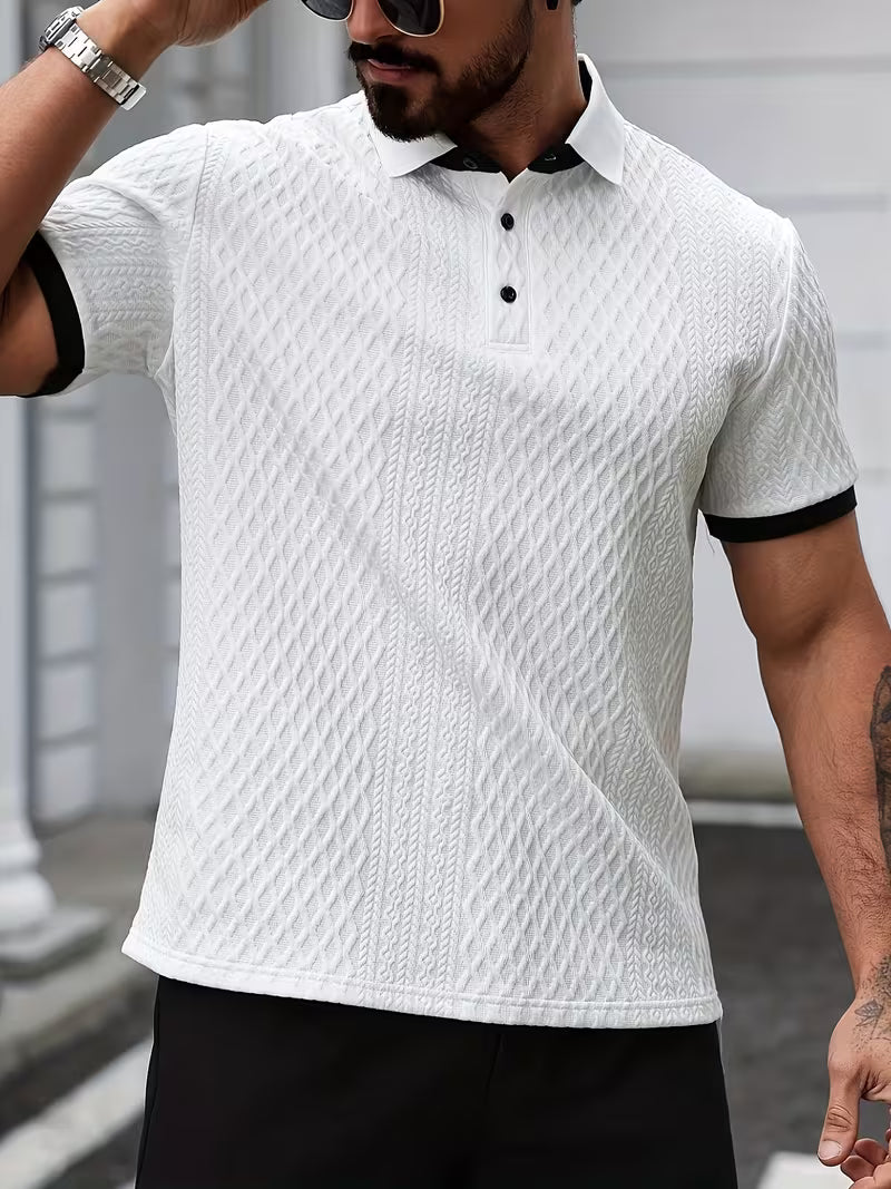 Men's Jacquard Colour Block Short Sleeve Shirt