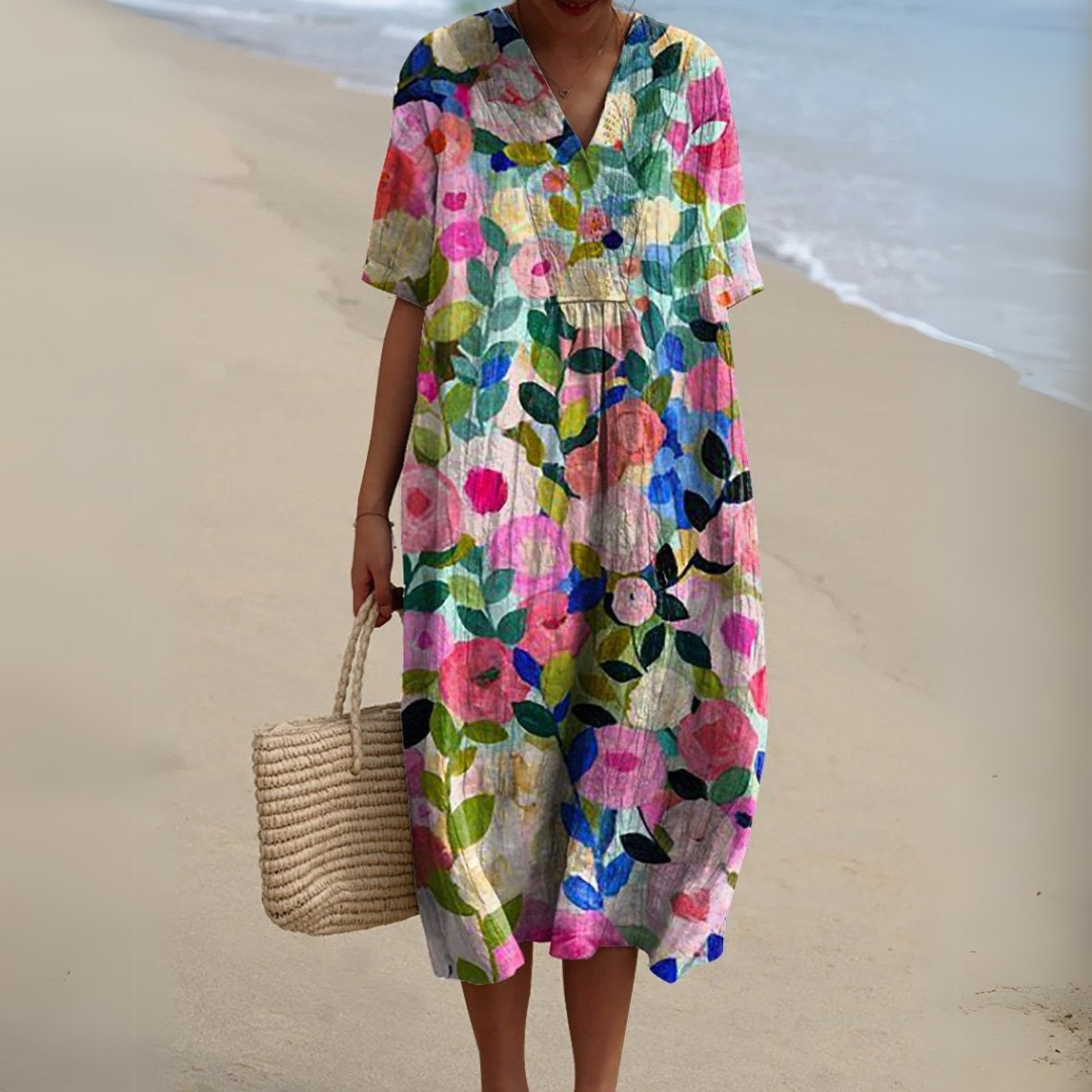 Women Multicolour Floral V-Neck Midi Dress