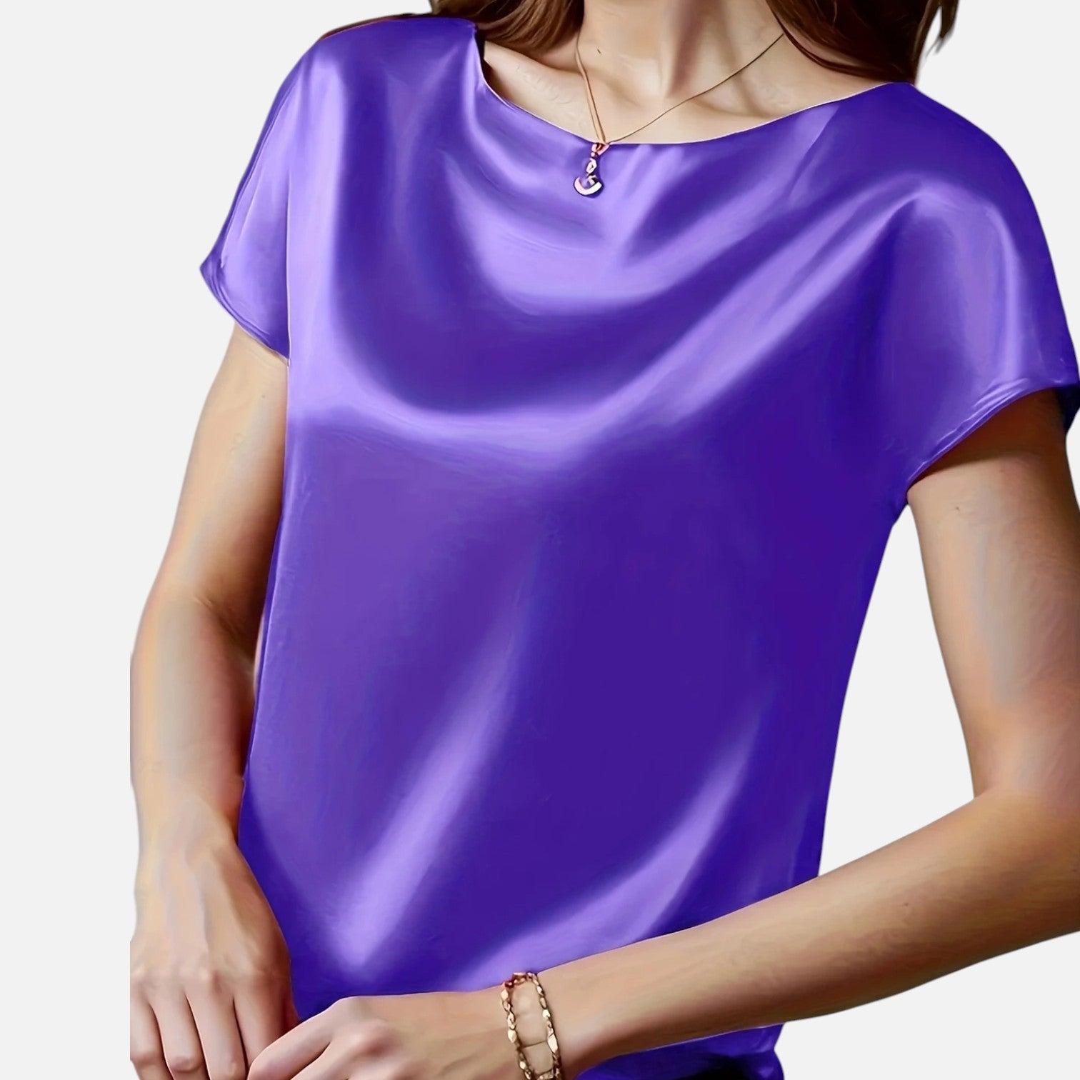 Women’s Short Sleeve Satin Blouse in Vibrant Purple