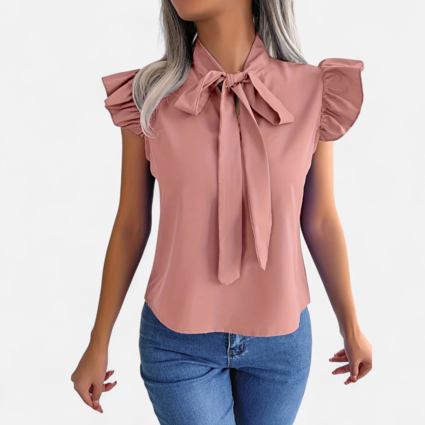 Dorevelle | Women’s Chiffon Blouse – Bow-Tie Sleeveless Style
