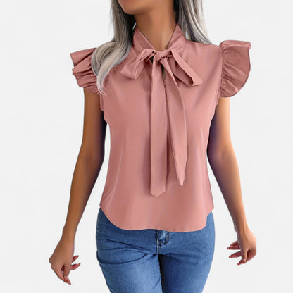 Dorevelle | Women’s Chiffon Blouse – Bow-Tie Sleeveless Style