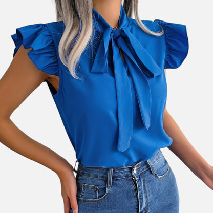 Dorevelle | Women’s Chiffon Blouse – Bow-Tie Sleeveless Style