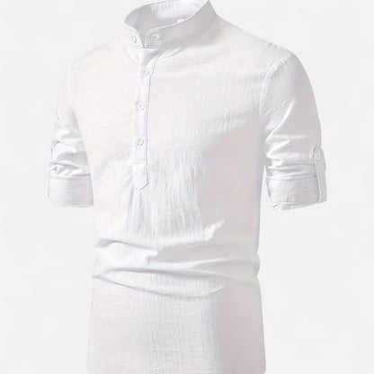 Dorevelle | Men’s Linen Henley – Heritage Collarless Style