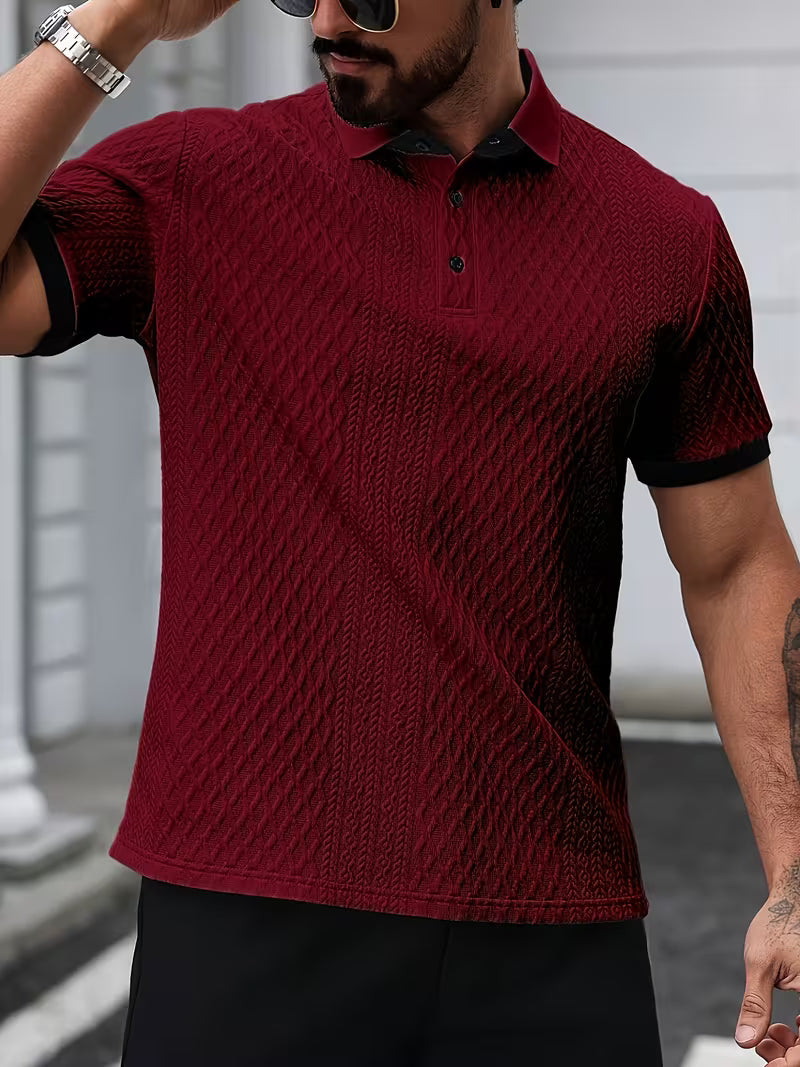 Men's Jacquard Colour Block Short Sleeve Shirt