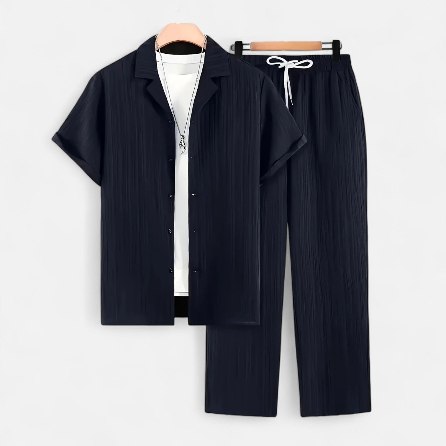 Men’s Lightweight Linen Blend Summer Shirt and Drawstring Trousers Set
