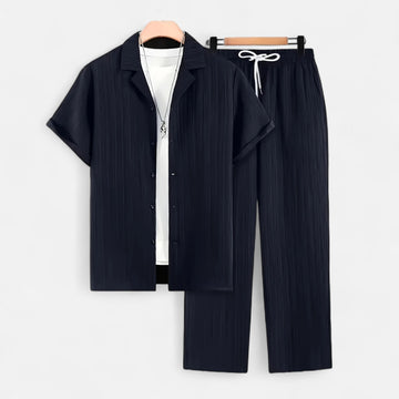 Men’s Lightweight Linen Blend Summer Shirt and Drawstring Trousers Set
