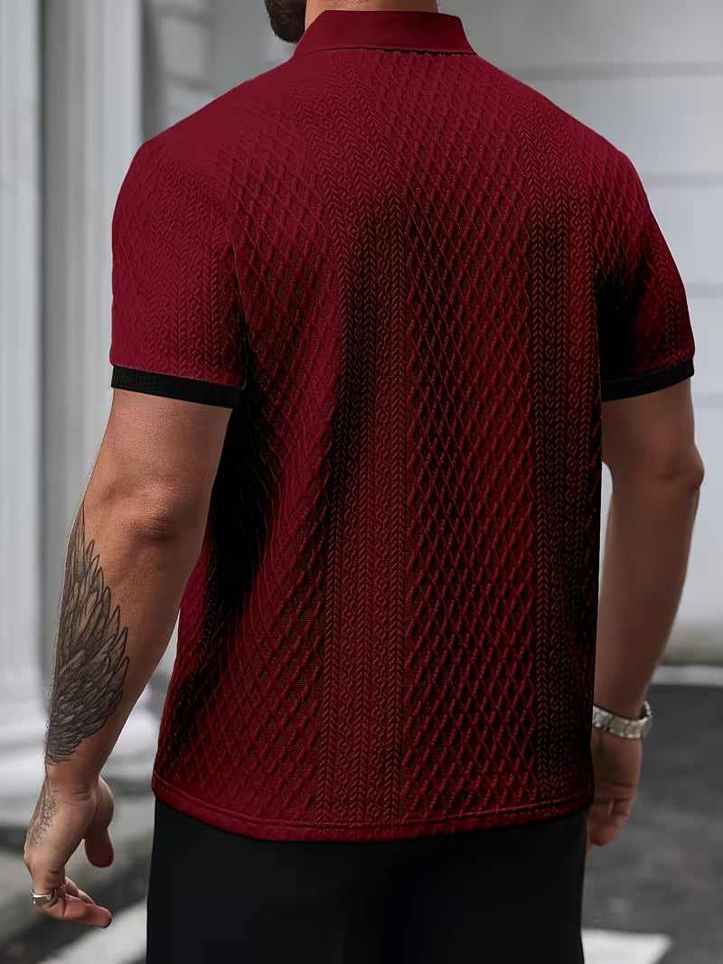 Men's Jacquard Colour Block Short Sleeve Shirt