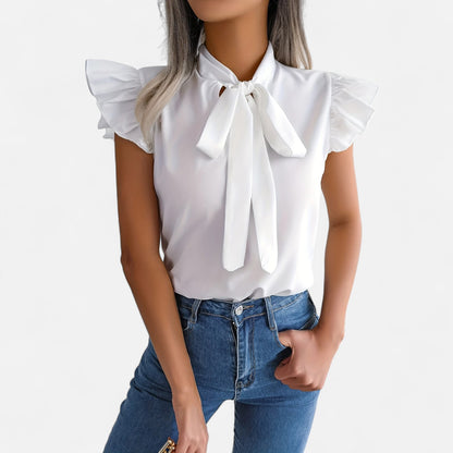 Dorevelle | Women’s Chiffon Blouse – Bow-Tie Sleeveless Style