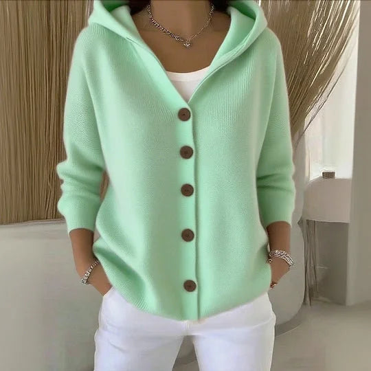 Women Hooded Knit Button-Front Cardigan