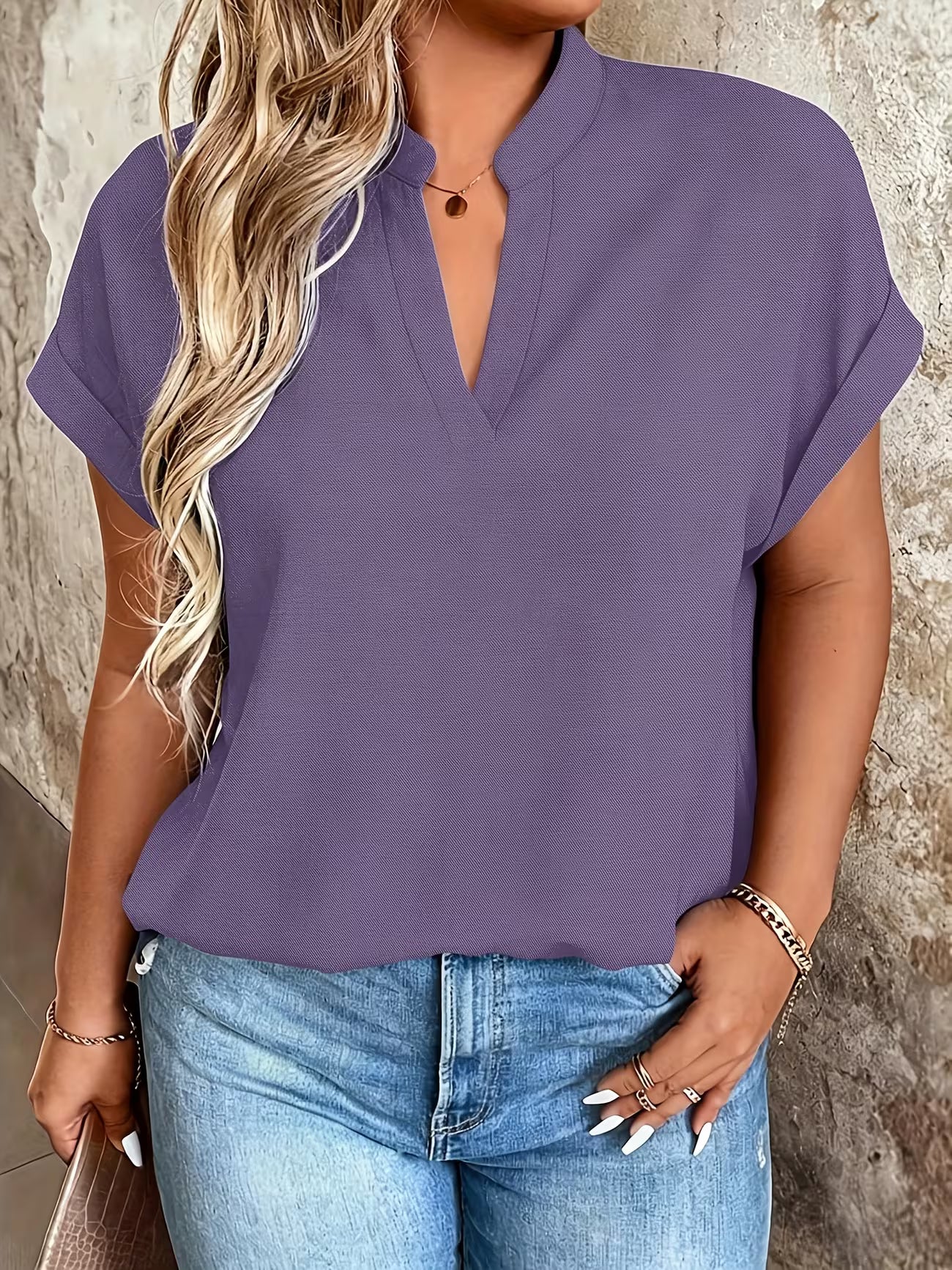 Elegant V Neck Stand Collar Women's Top Shirt