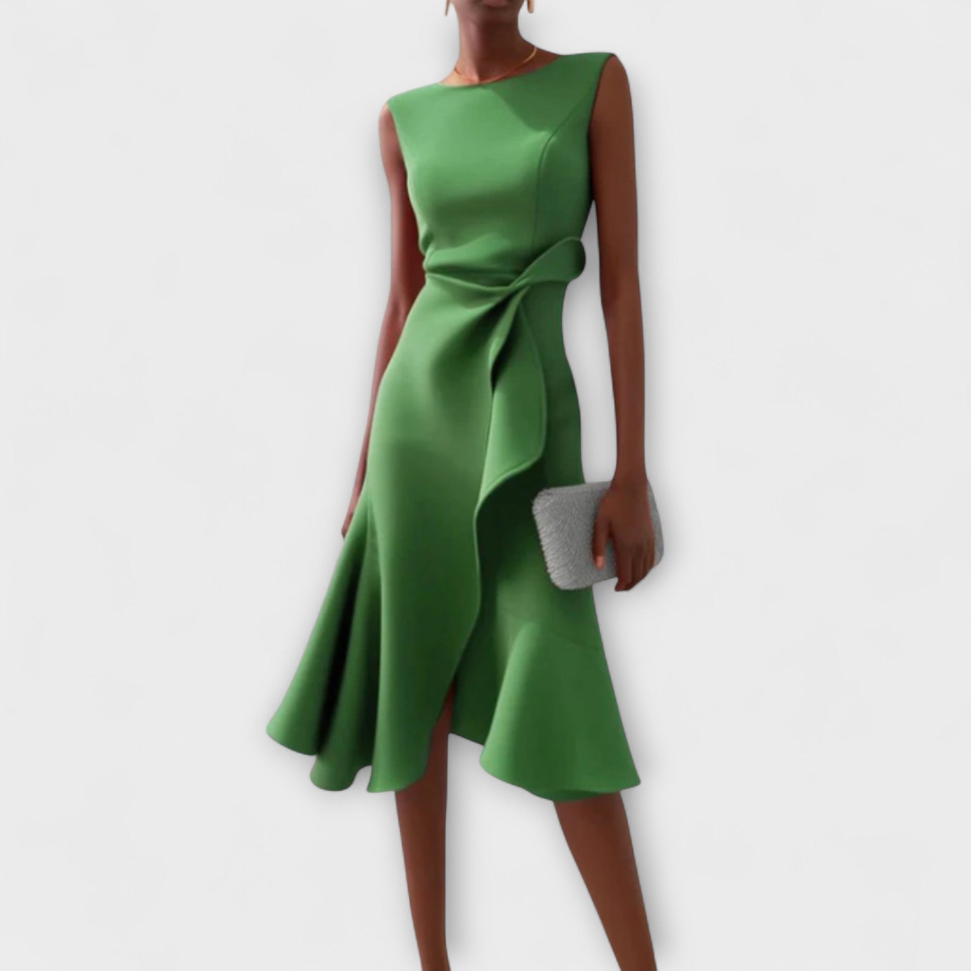 Women Green Asymmetric Sleeveless Midi Dress