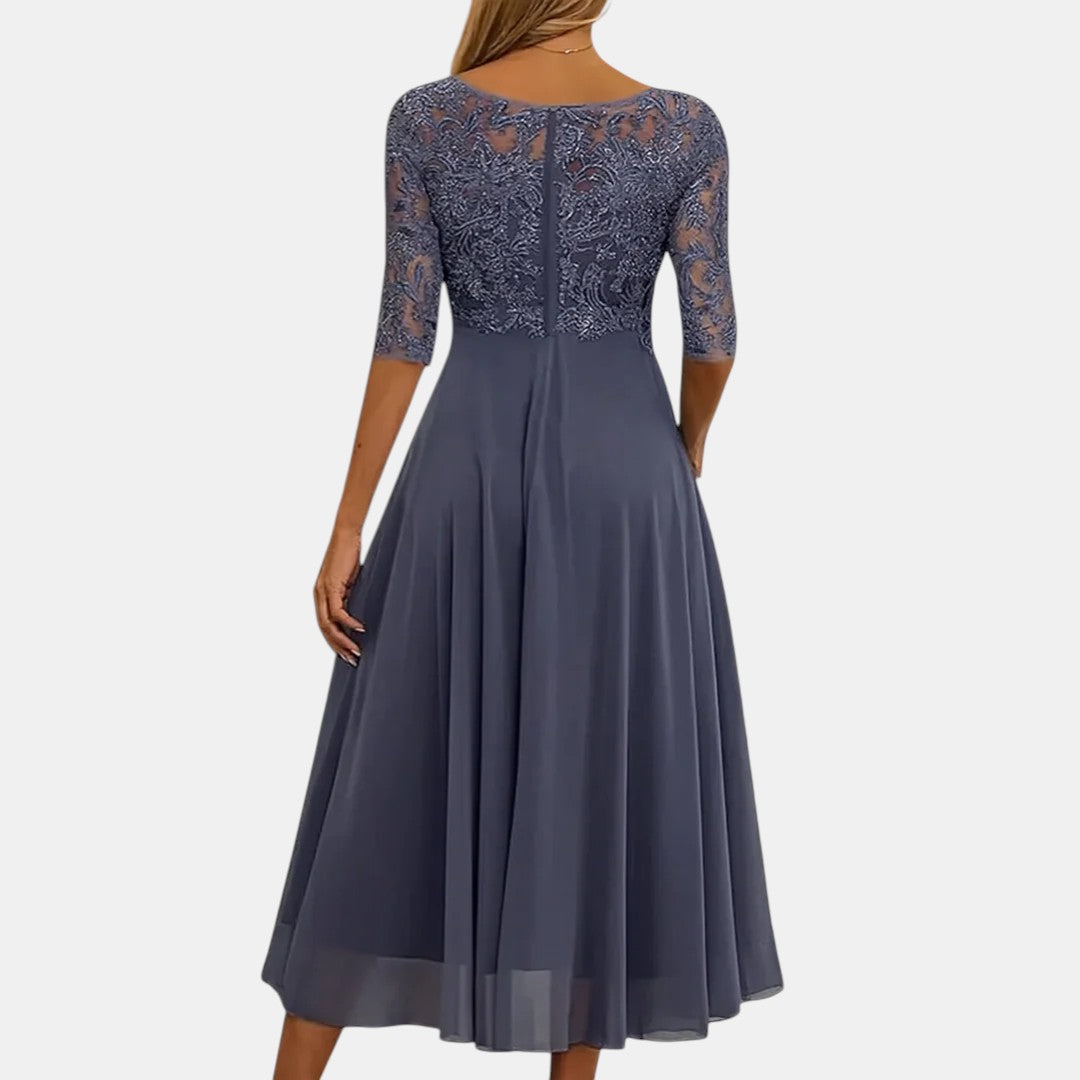 Women Blue Lace Midi Dress