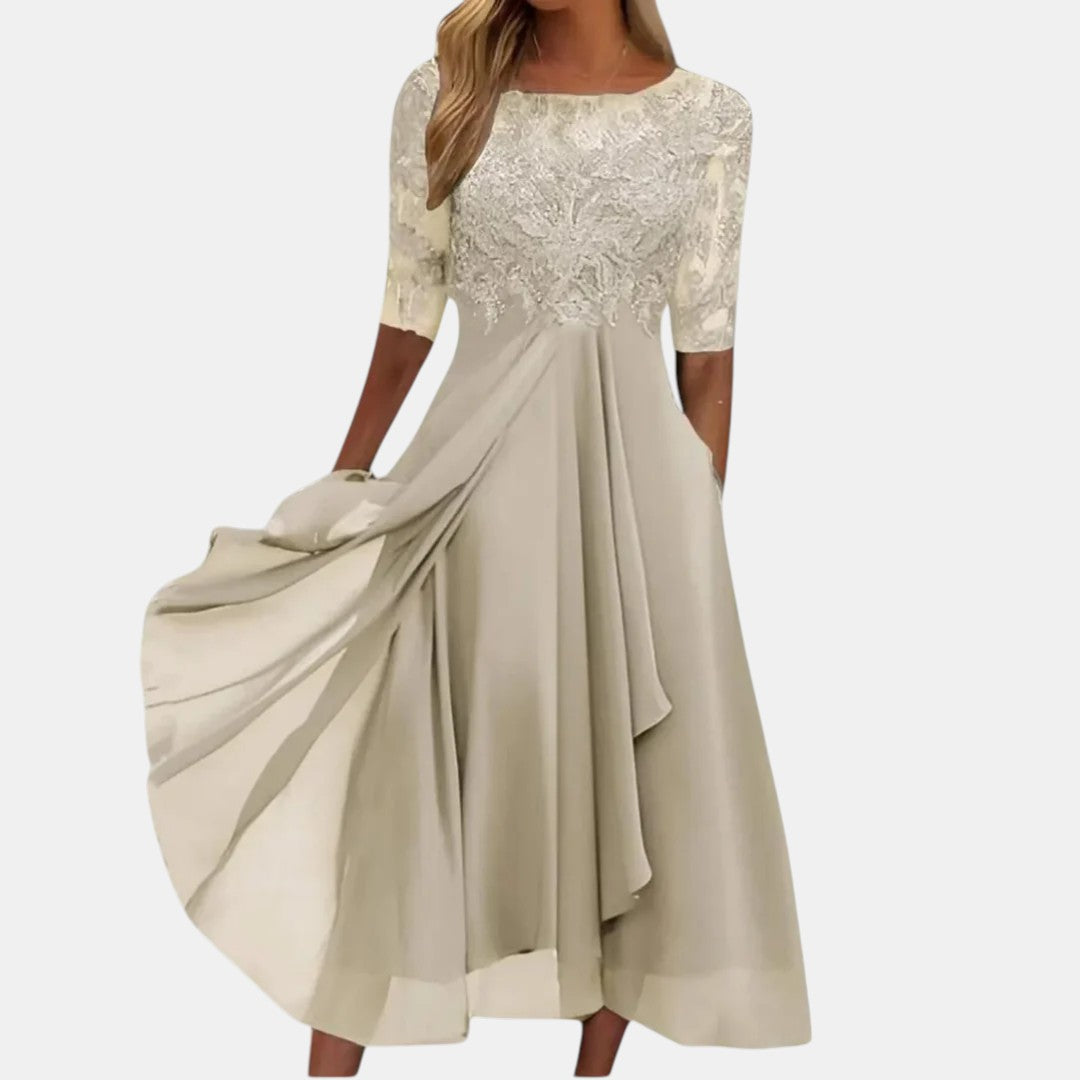 Women Blue Lace Midi Dress