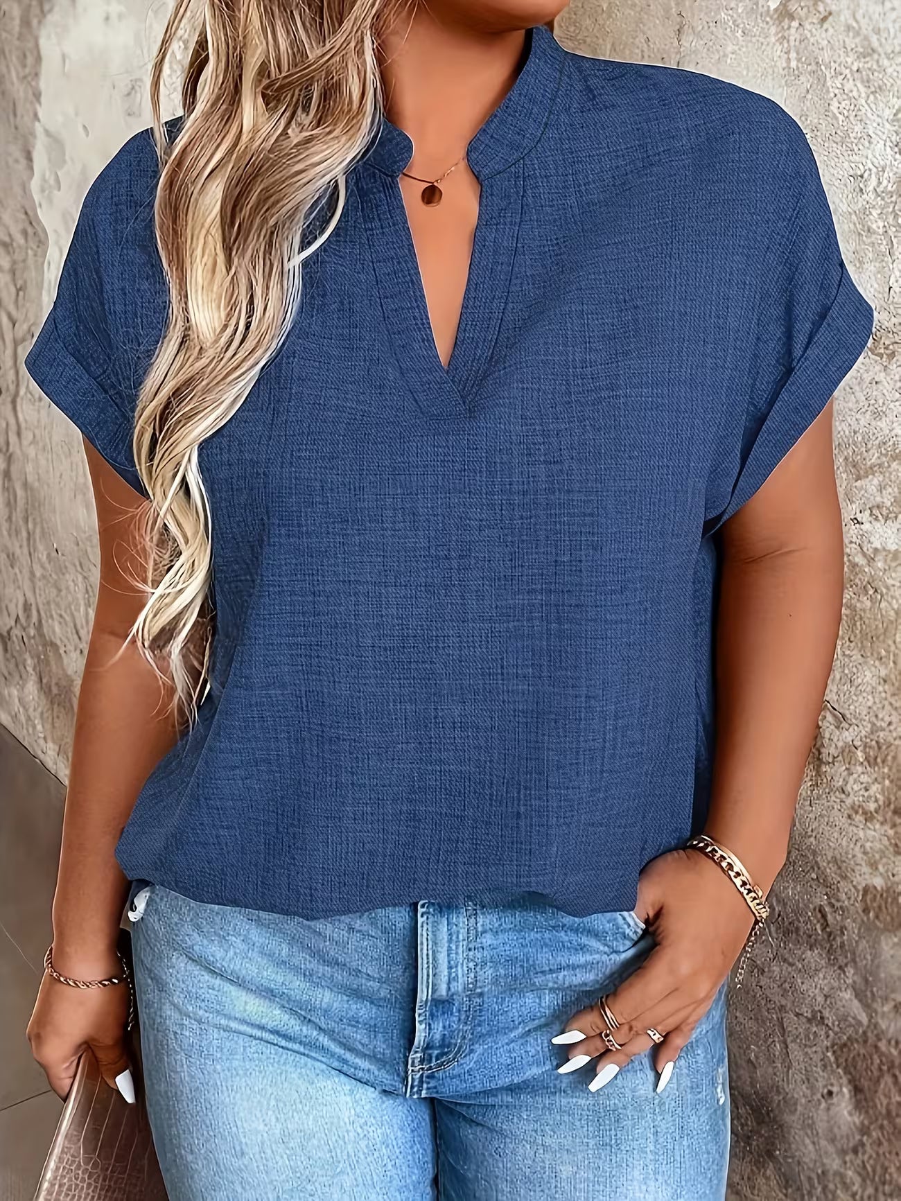 Elegant V Neck Stand Collar Women's Top Shirt