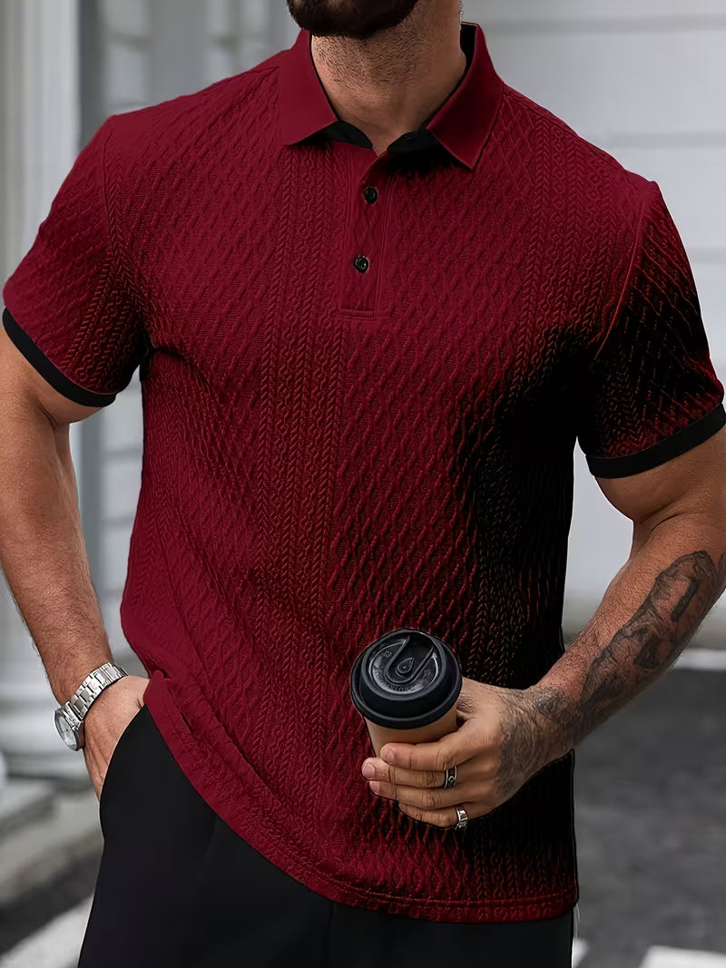 Men's Jacquard Colour Block Short Sleeve Shirt