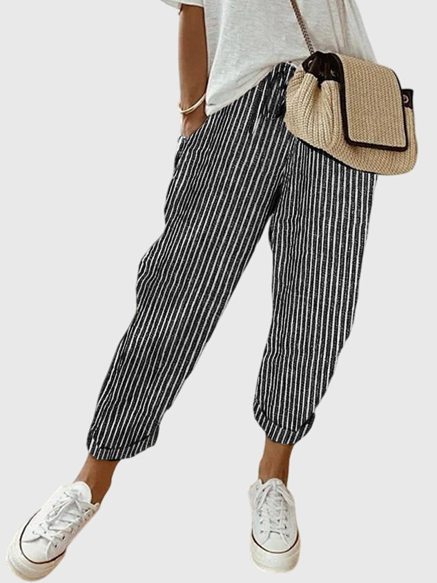 Women Beige High Waist Straight Leg Pants