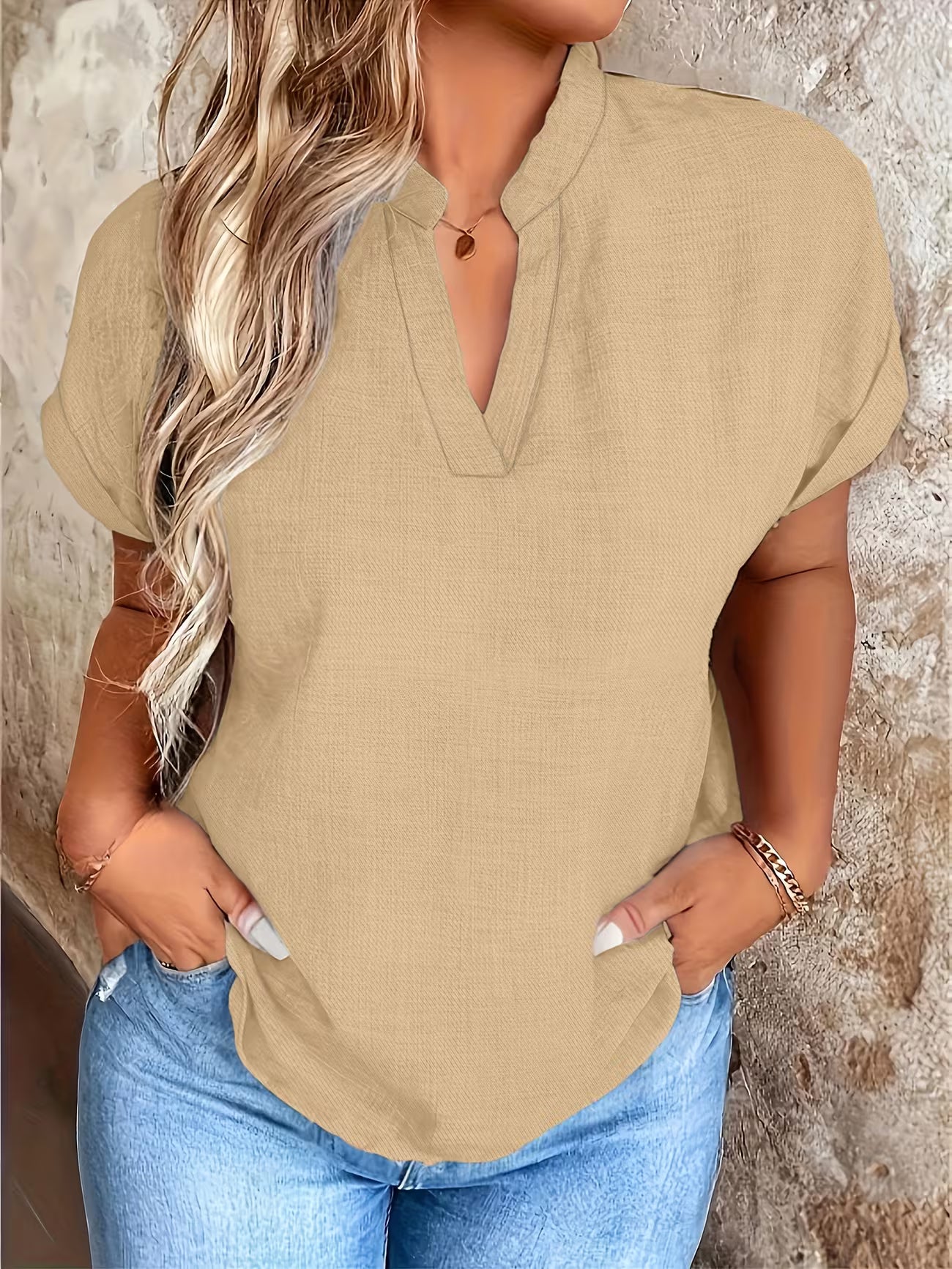 Elegant V Neck Stand Collar Women's Top Shirt