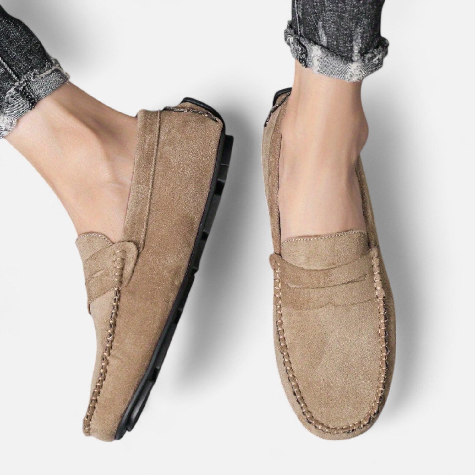 Men's Leather Slip-On Loafers with Cushioned Comfort and Breathable Design