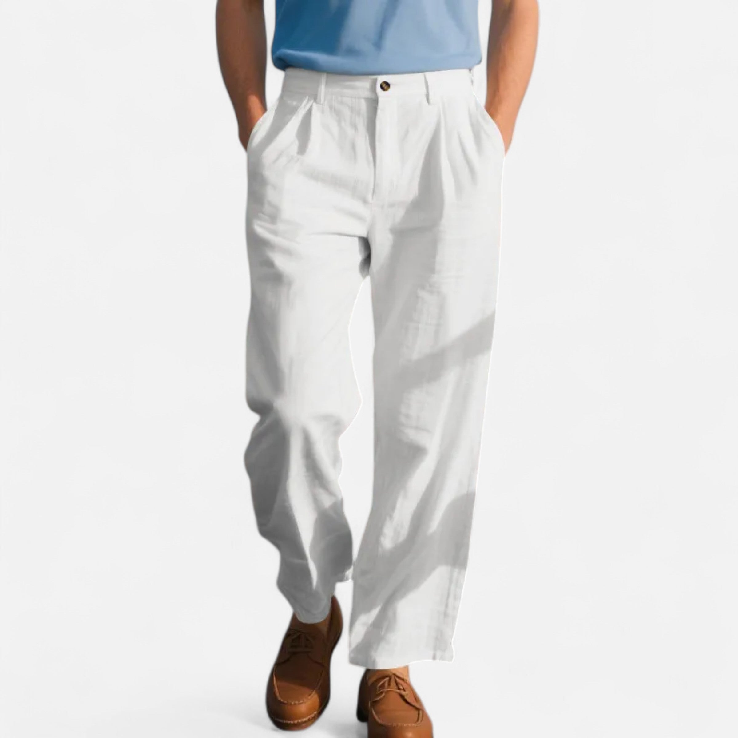 Men’s Linen Straight Leg Trousers Classic Tailored Comfort