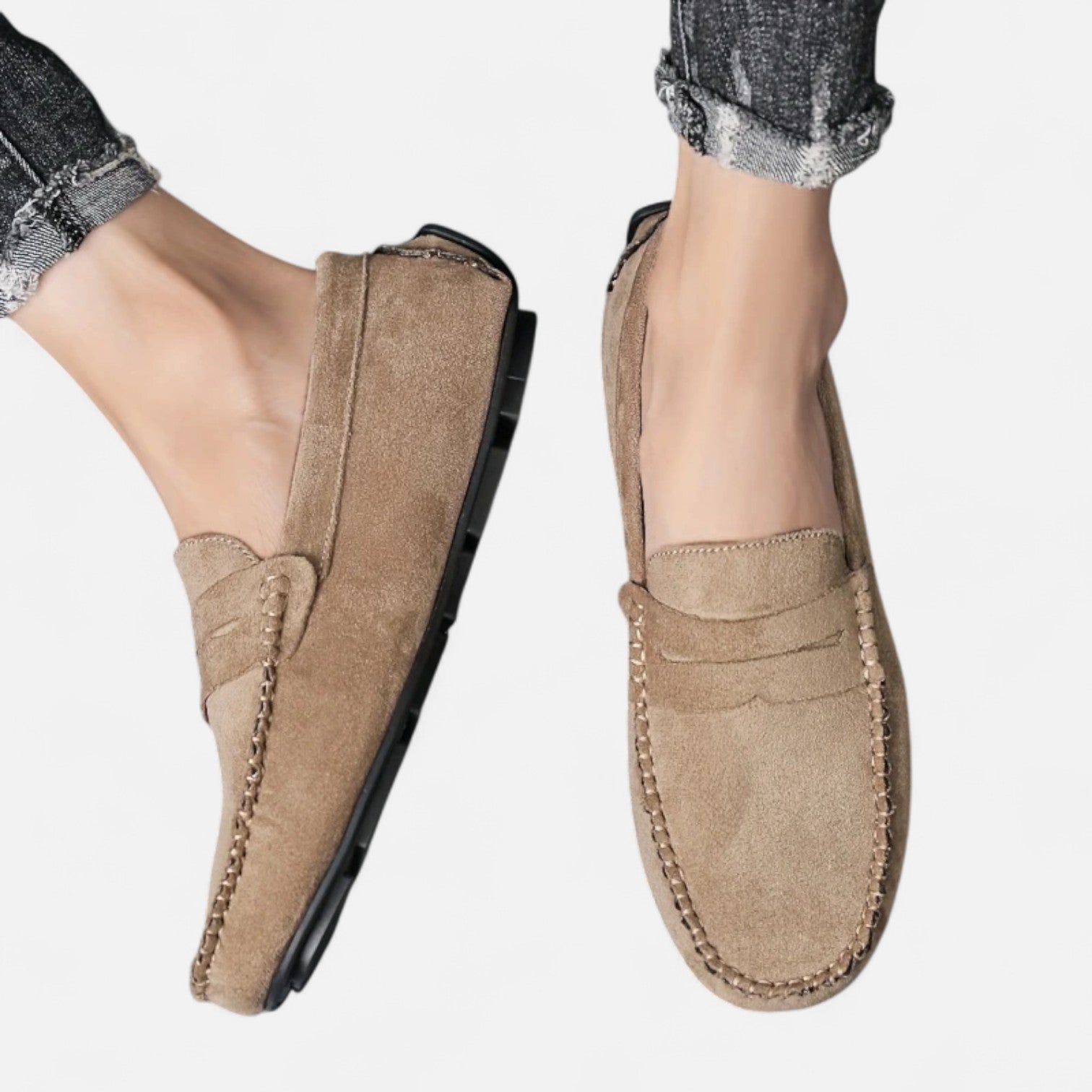 Men's Leather Slip-On Loafers with Cushioned Comfort and Breathable Design