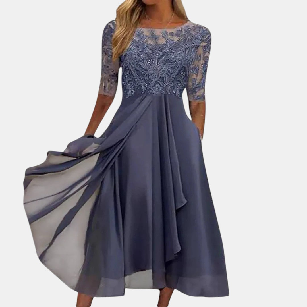 Women Blue Lace Midi Dress