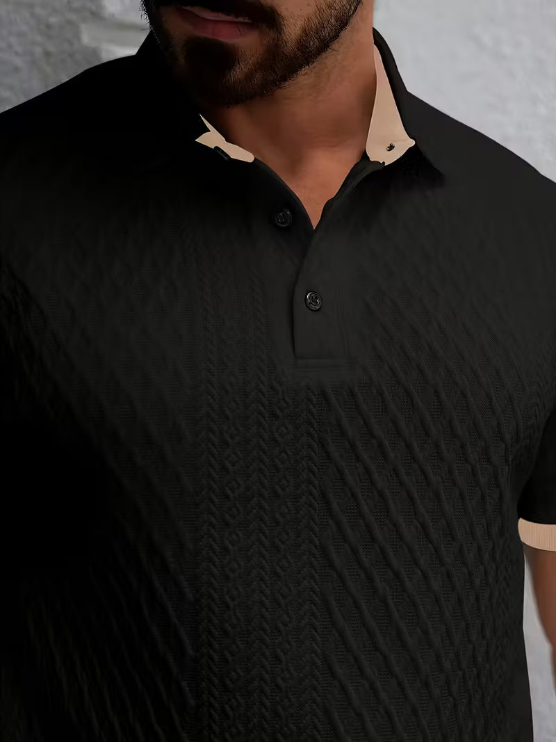 Mens Jacquard Block Collar Casual Shirt