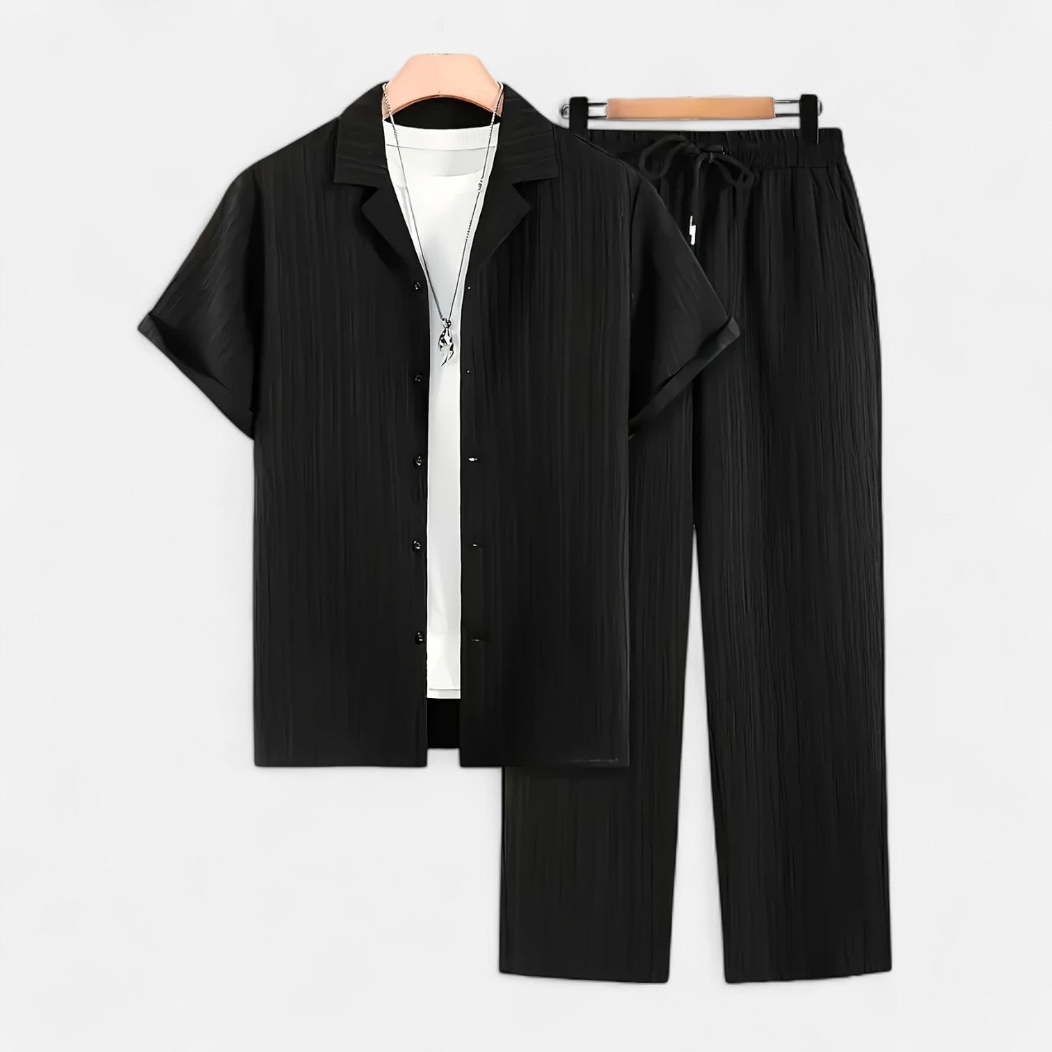 Men’s Lightweight Linen Blend Summer Shirt and Drawstring Trousers Set