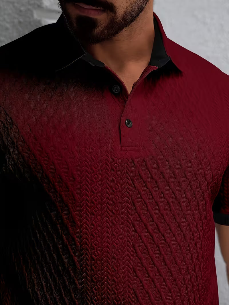 Men's Jacquard Colour Block Short Sleeve Shirt