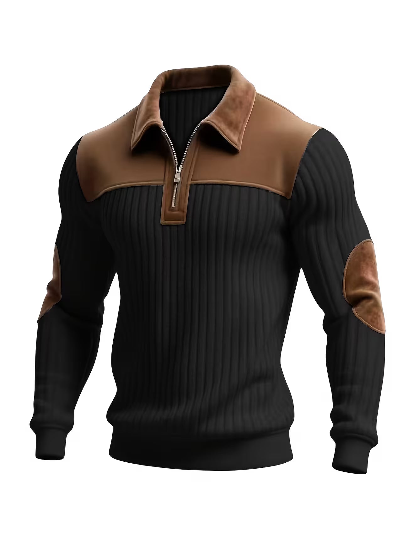 Men's Color Block Stand Collar Pullover Sweater Shirt