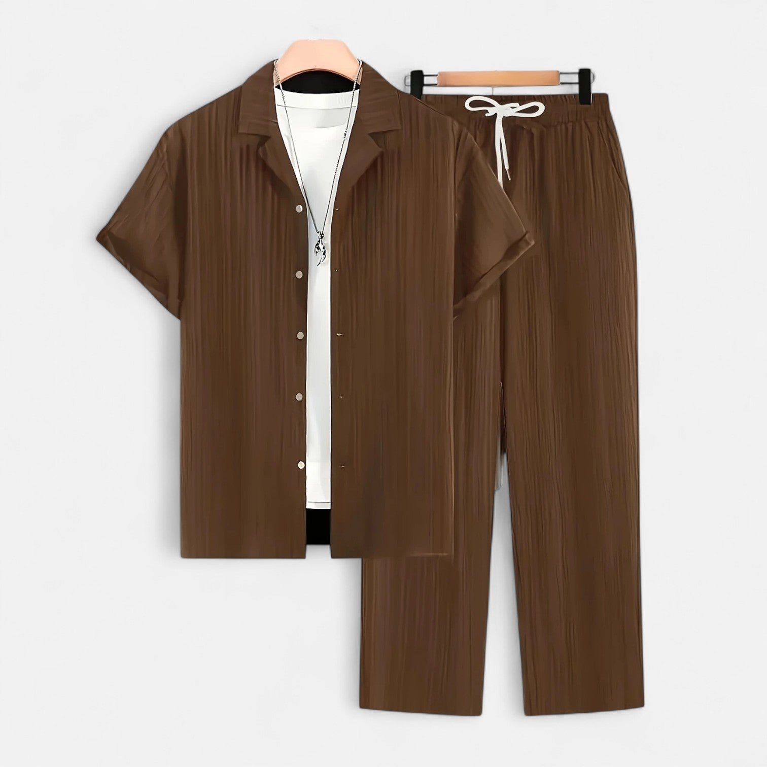 Men’s Lightweight Linen Blend Summer Shirt and Drawstring Trousers Set