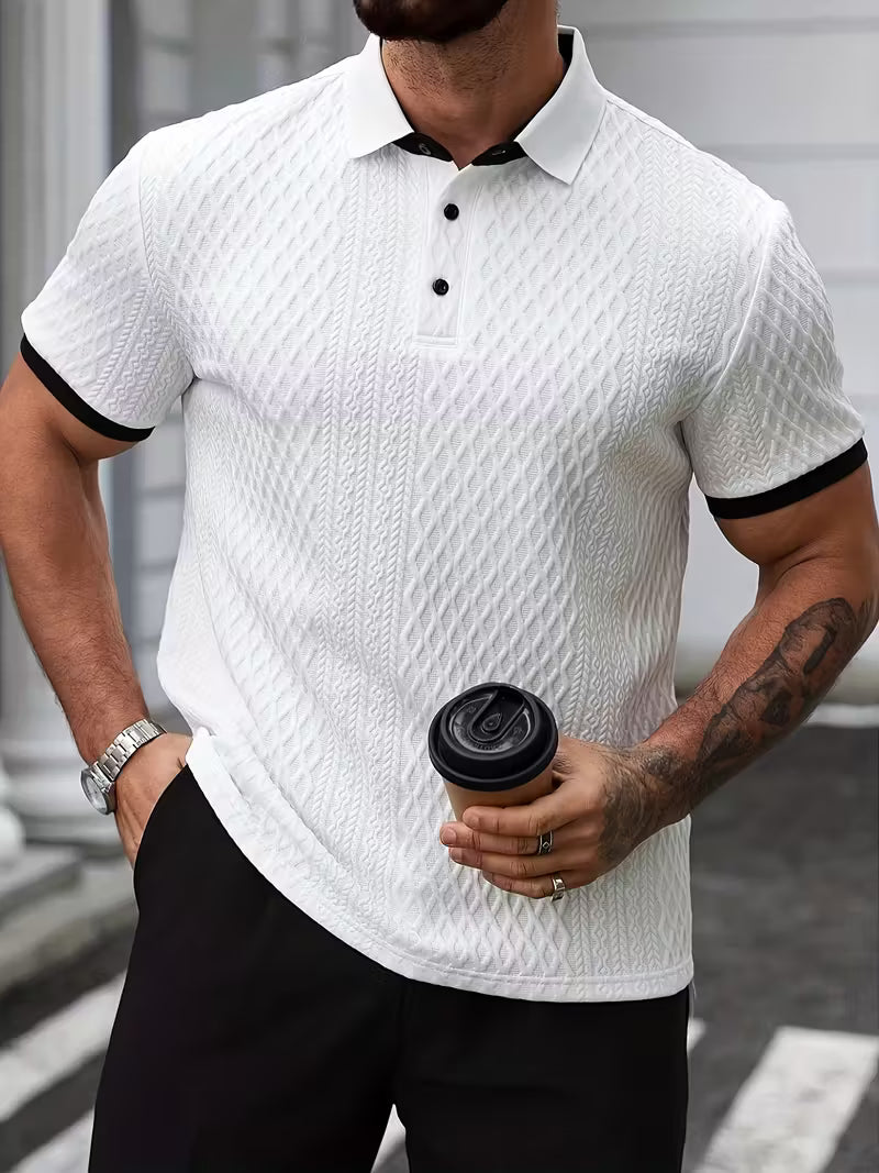 Men's Jacquard Colour Block Short Sleeve Shirt