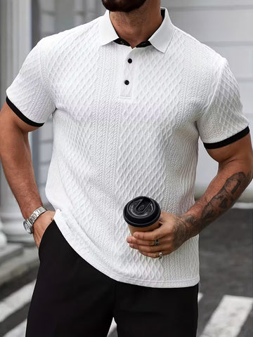 Mens Jacquard Block Collar Casual Shirt