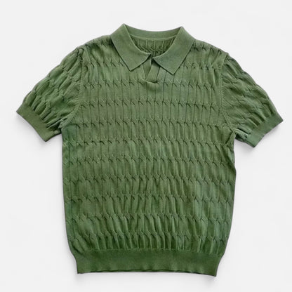 Dorevelle | Men’s Knitted Polo Shirt – Jacquard V-Neck Elegance