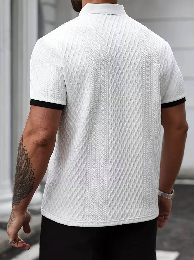 Men's Jacquard Colour Block Short Sleeve Shirt