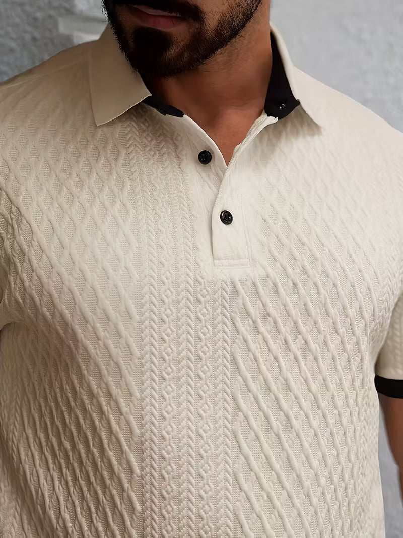 Men's Jacquard Colour Block Short Sleeve Shirt