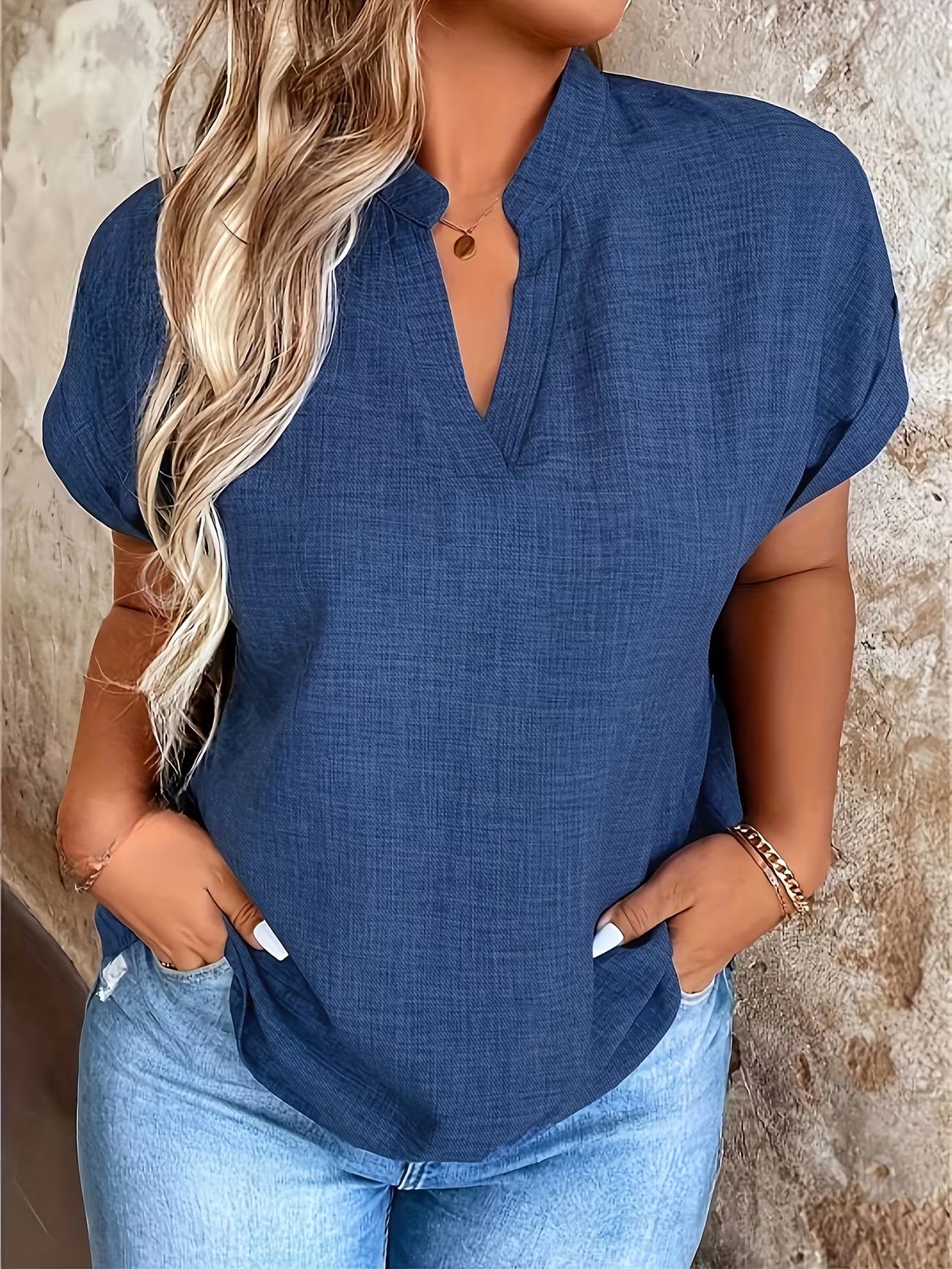 Elegant V Neck Stand Collar Women's Top Shirt
