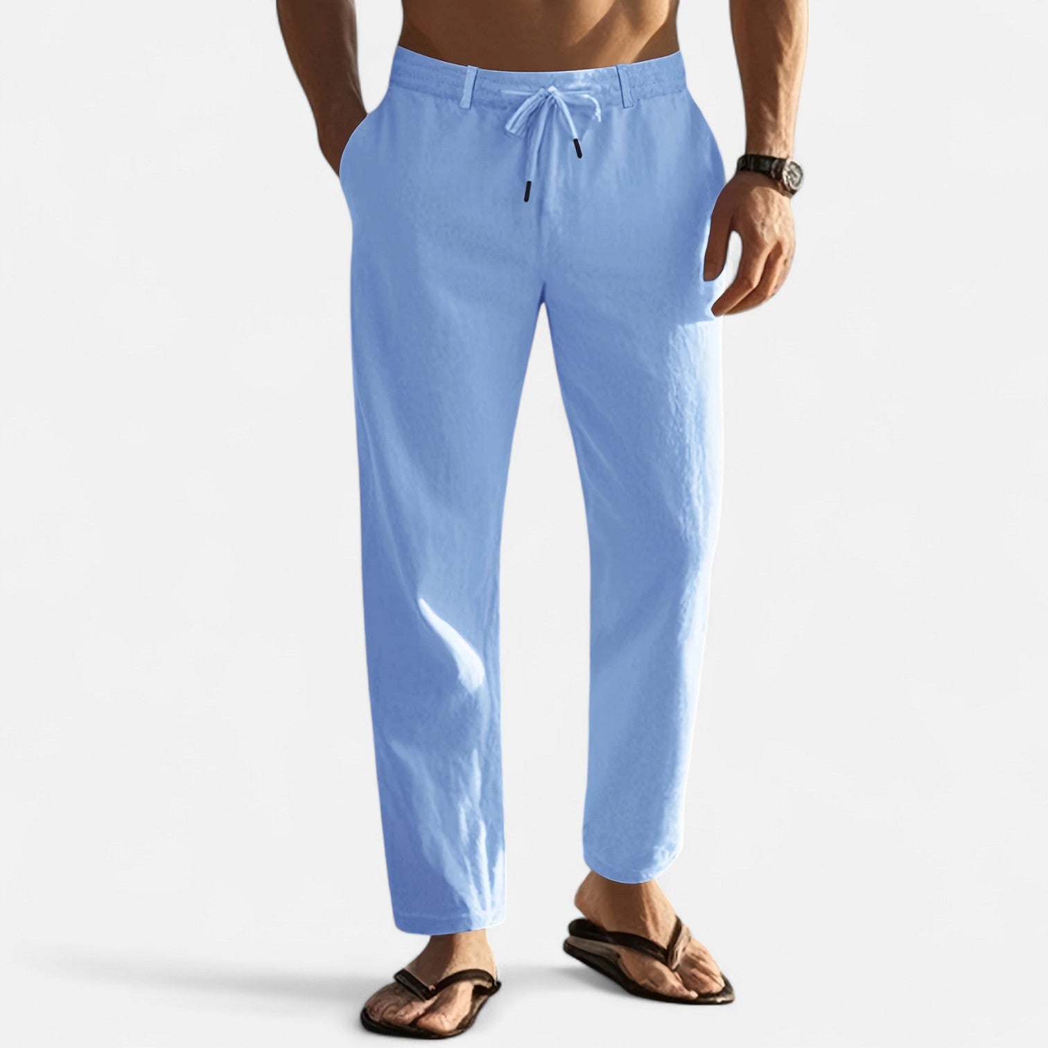 Men’s Linen Drawstring Trousers with Relaxed Coastal Comfort