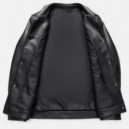 Dorevelle | Men’s Polo Leather Coat – Classic Straight-Hem Design