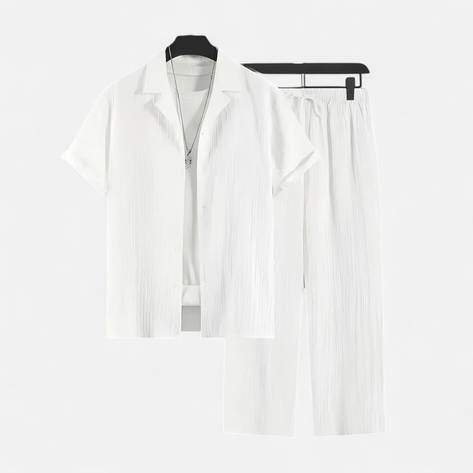 Men’s Lightweight Linen Blend Summer Shirt and Drawstring Trousers Set