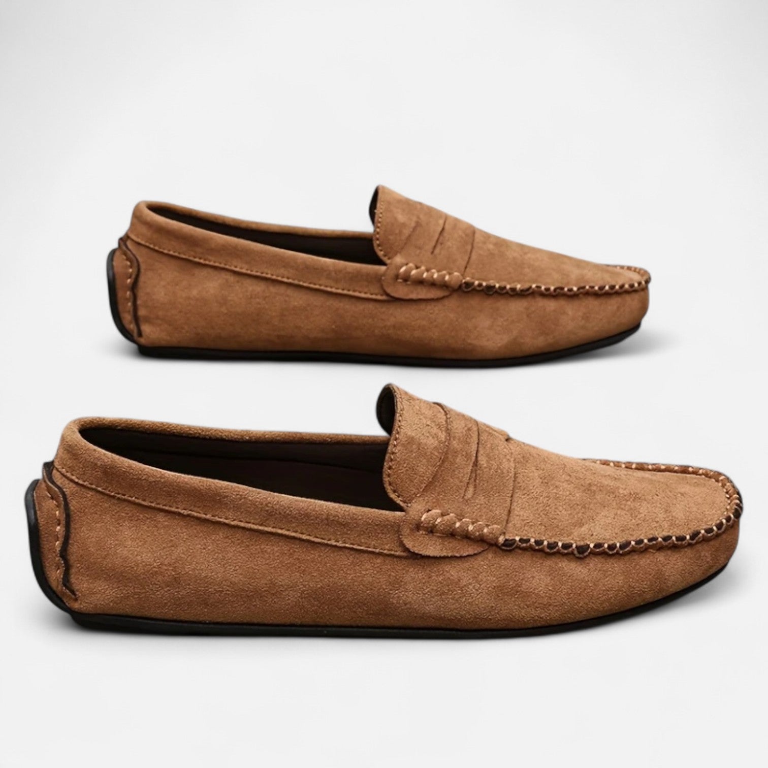 Men's Leather Slip-On Loafers with Cushioned Comfort and Breathable Design